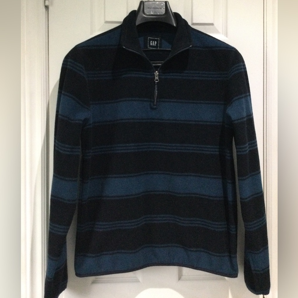 Black and Blue 1/4 Zip Pullover Sweater with Stripes - Picture 2 of 5